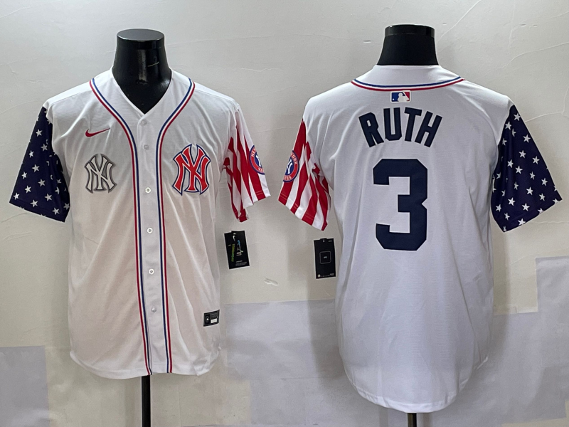 Men 2025  MLB New York Yankees #3 Ruth white jersey style 21